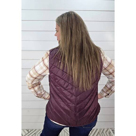 NEW KEREN HART zipper quilted vest in fig - Picture 2 of 3